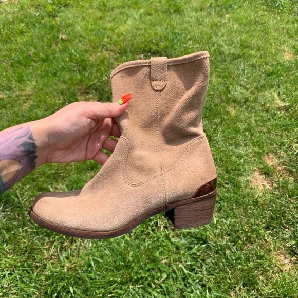 UGG Rioni Tan Suede Leather Soft Pull On Mid Boots - Picture 10 of 15